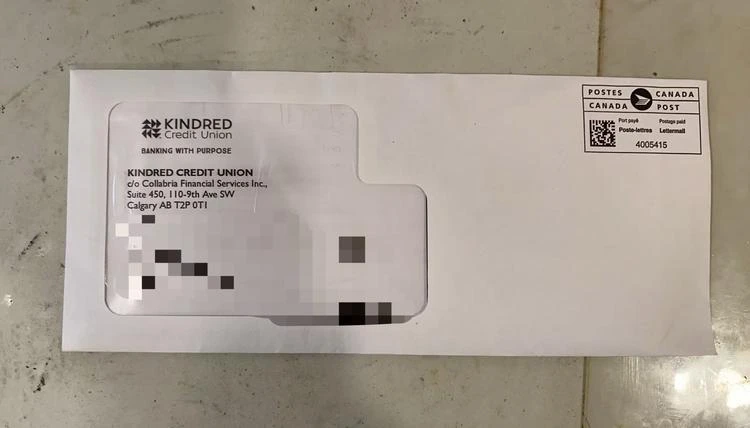 Kindred Credit Union信用卡信封