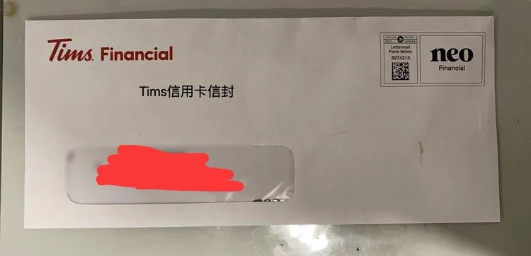 Tims信用卡信封